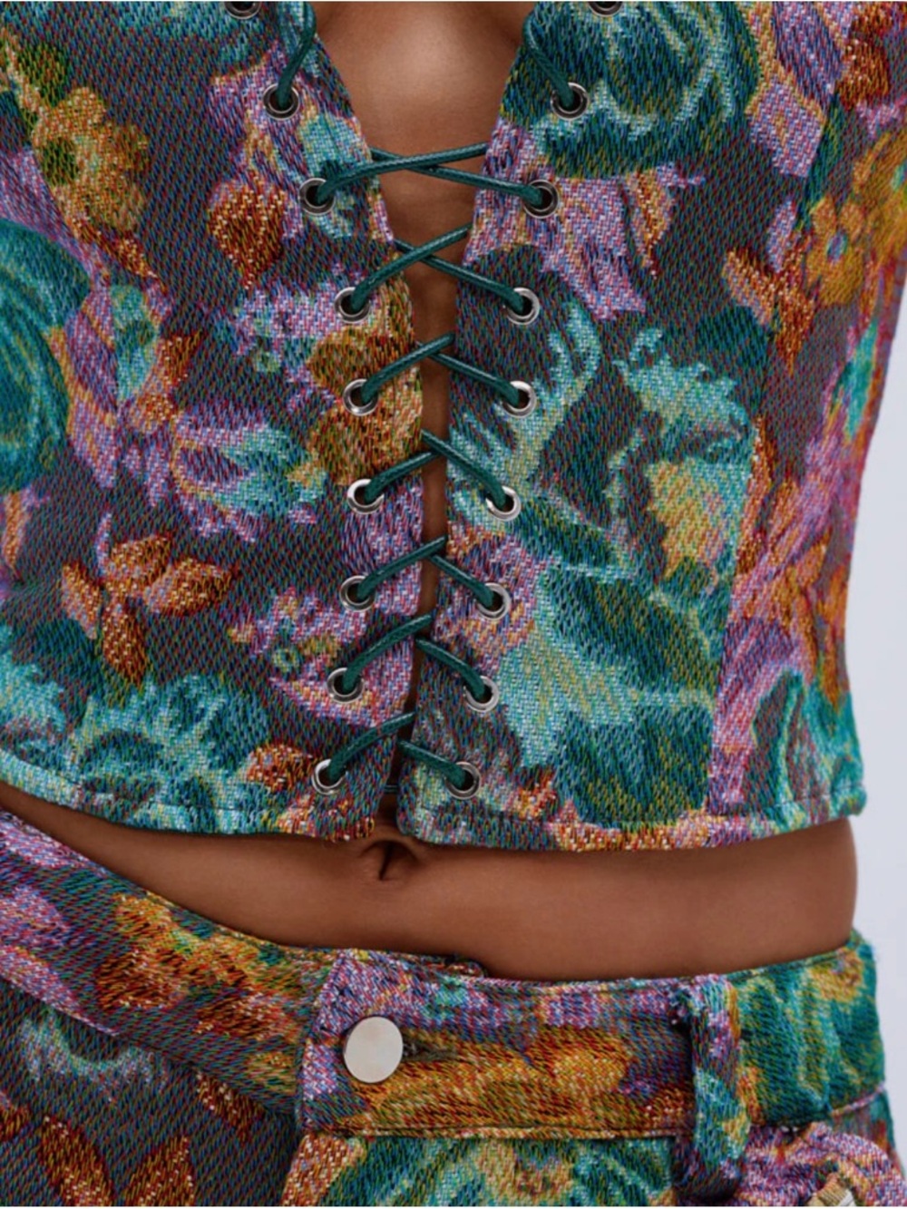 Logan Square Jacquard Cargo Pant Lace Up Top Set - Picture 4 of 4